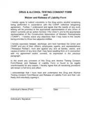 Drug And Alcohol Test Consent Form Agreement Template