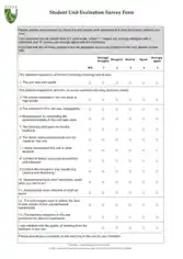 Student Unit Evaluation Survey Form Template
